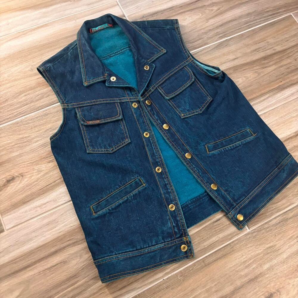 Vtg 90's Sasson Turquoise Denim Jean Vest